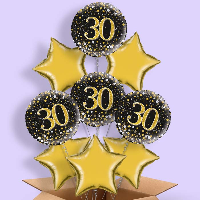 Black Gold 30th Helium Birthday Balloons Delivered - 9 Balloon | Party Save Smile