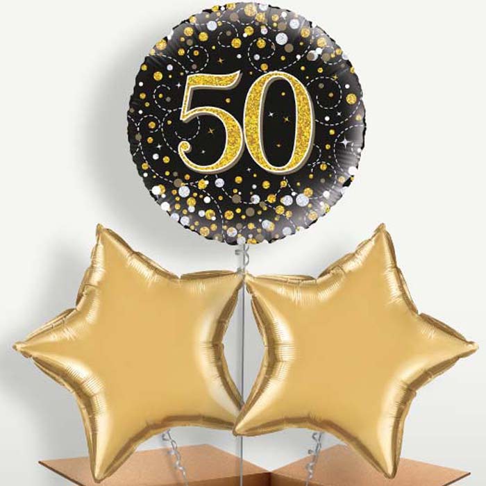 Black & Gold 50th Birthday Bunch of Balloons | Party Save Smile