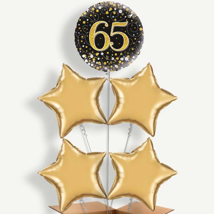Black Gold 65th Birthday Helium Cluster Balloons | Party Save Smile