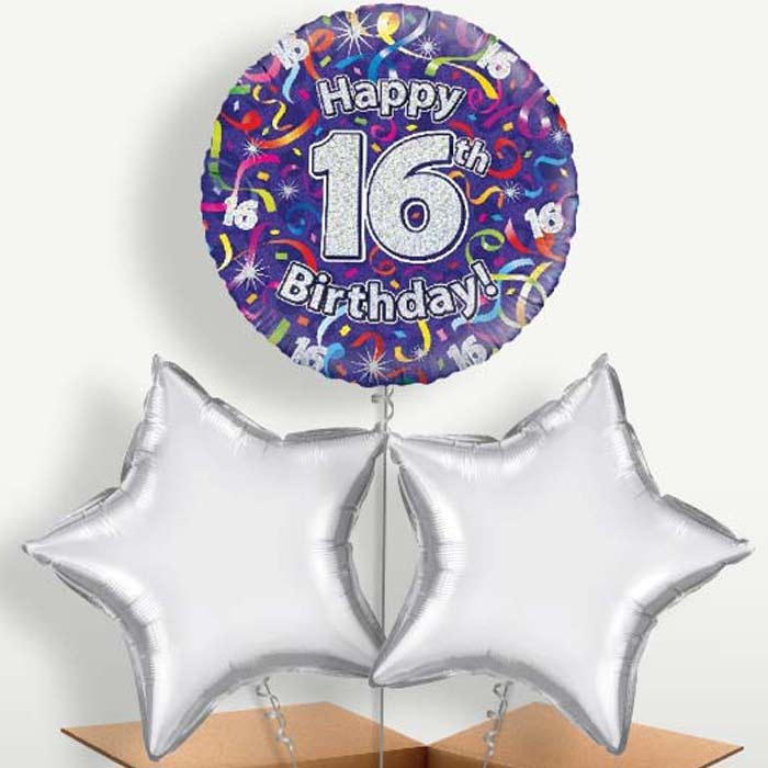 Purple Streamers Happy 16th Birthday Trio Balloon Bunch | Party Save Smile