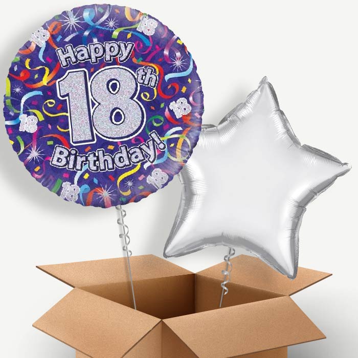 Purple Streamers Happy 18th Birthday Helium Balloon Couple | Party Save Smile