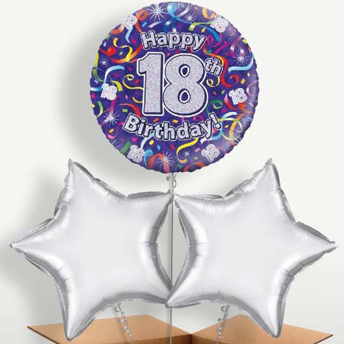 Purple Streamers Happy 18th Birthday Trio Balloon Bunch | Party Save Smile