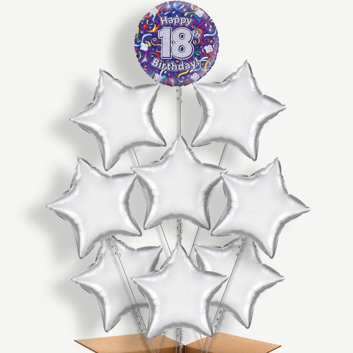 Purple Streamers Happy 18th Birthday Helium Balloon Bundle | Party Save Smile