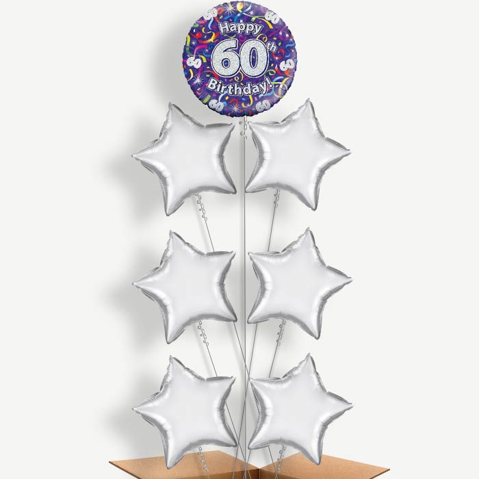 Purple Streamers Happy 60th Birthday Balloon Arrangement | Party Save Smile