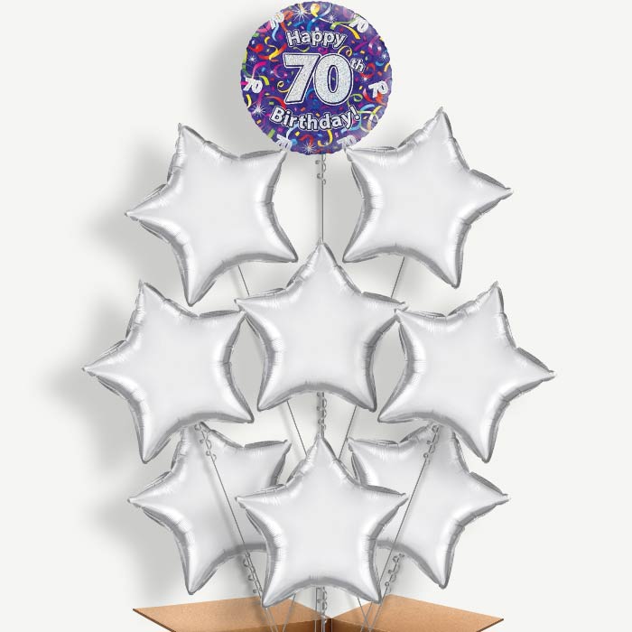 Purple Streamers Happy 70th Birthday Helium Balloon Bundle | Party Save Smile
