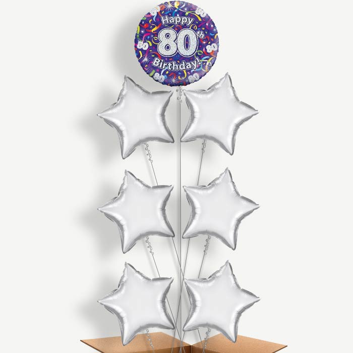 Purple Streamers Happy 80th Birthday Balloon Arrangement | Party Save Smile