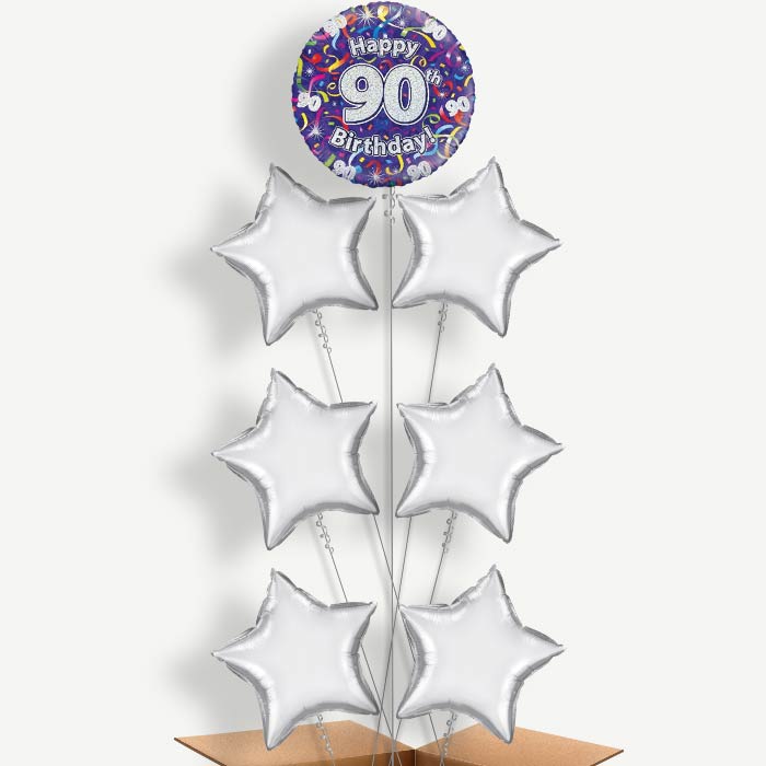 Purple Streamers Happy 90th Birthday Balloon Arrangement | Party Save Smile