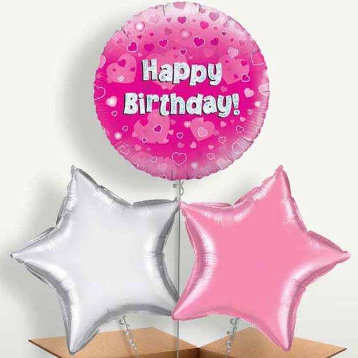 Happy Birthday Pink Hearts Balloons in a Bunch | Party Save Smile