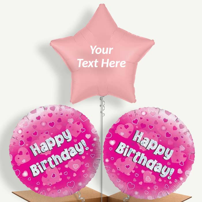 Personalisable Happy Birthday Pink Hearts Helium Balloons | Party Save Smile