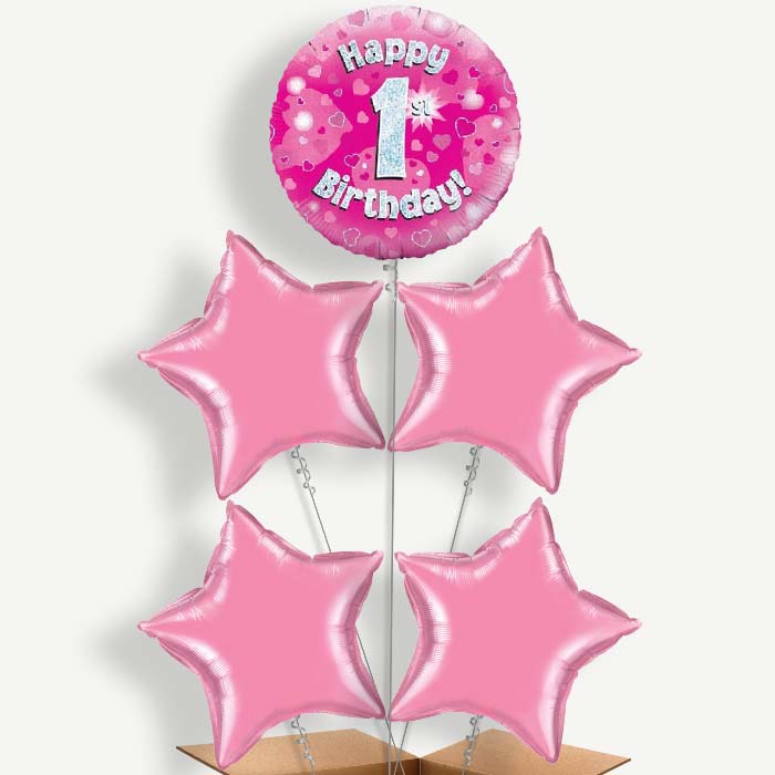 Pink Heart 1st Birthday Helium Cluster Balloons | Party Save Smile