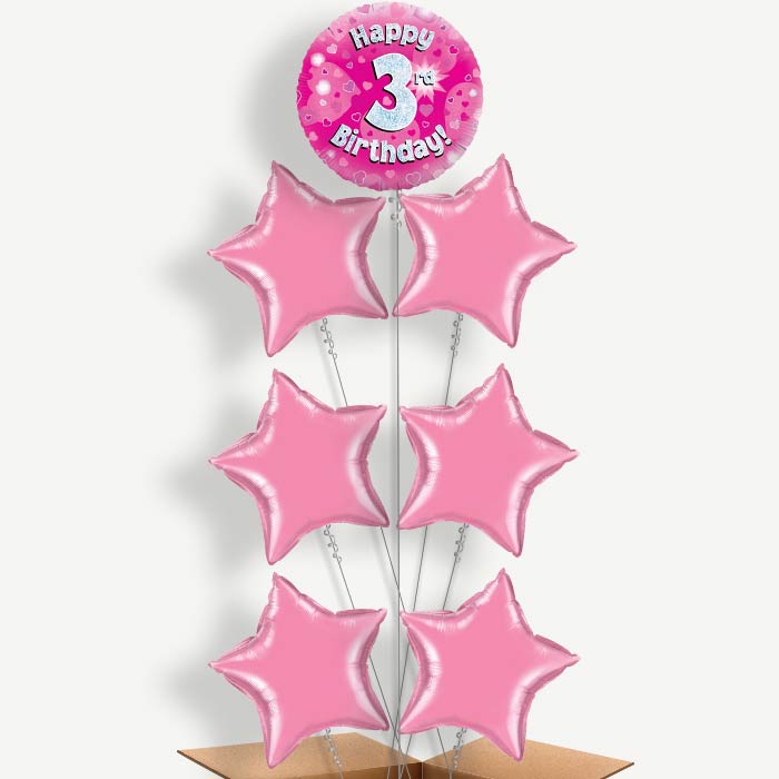 Happy 3rd Birthday Pink Hearts Helium Balloon Arrangement | Party Save Smile