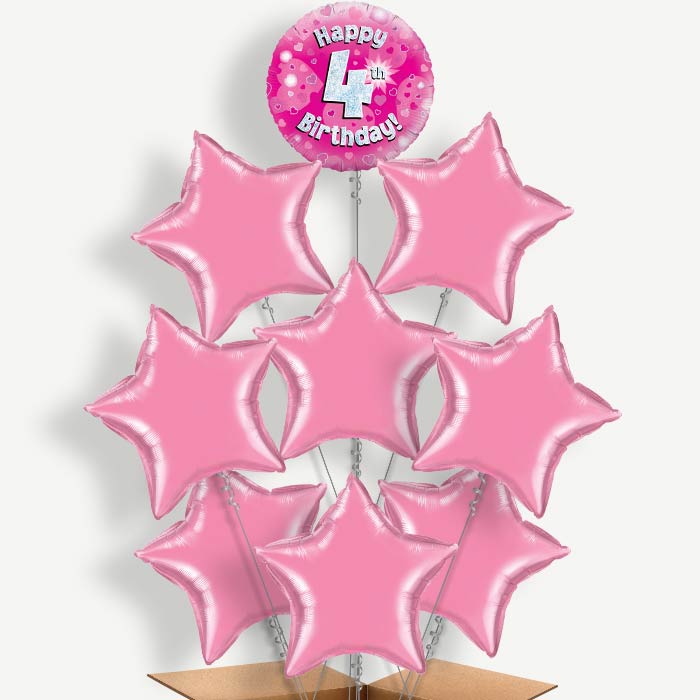 Happy 4th Birthday Pink Hearts Helium Balloon Bundle | Party Save Smile