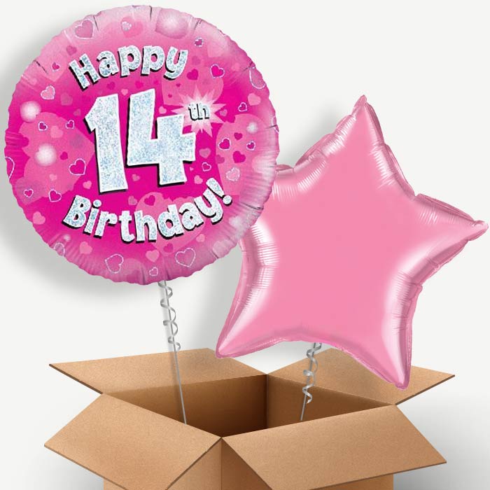 Pink 14th Birthday Helium Balloon Couple | Party Save Smile