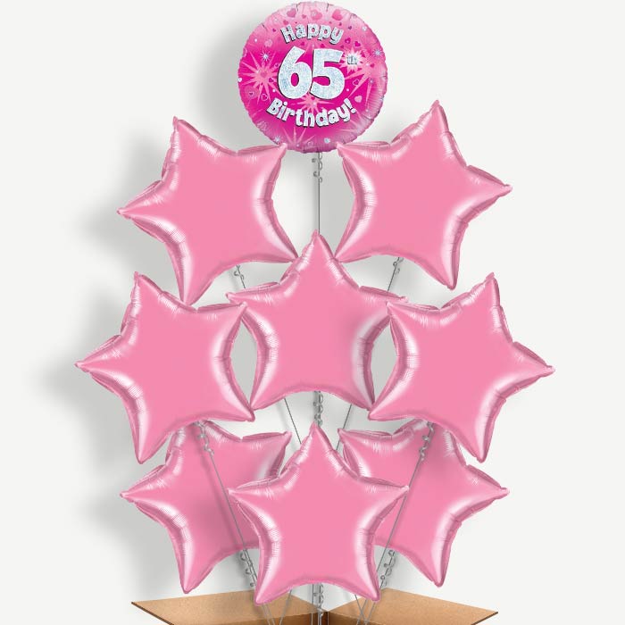 Happy 65th Birthday Pink Hearts Helium Balloon Bundle | Party Save Smile