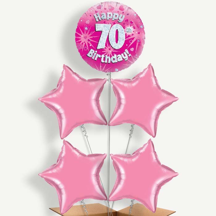 Happy 70th Birthday Pink Hearts Helium Cluster Balloons | Party Save Smile