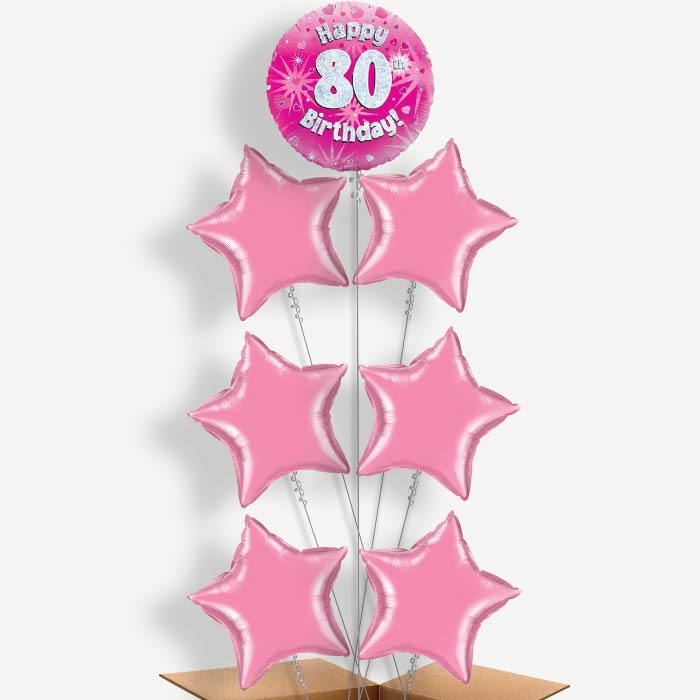 Happy 80th Birthday Pink Hearts Helium Balloon Arrangement | Party Save Smile
