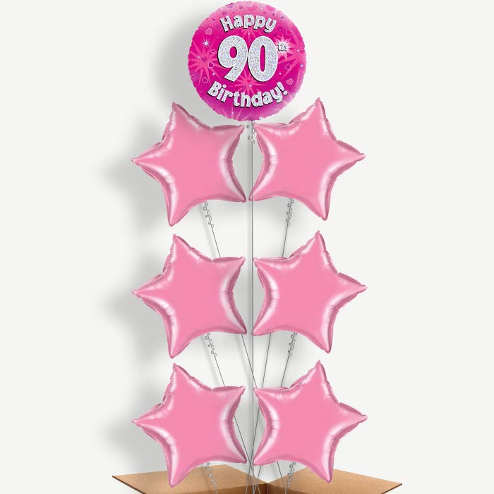 Happy 90th Birthday Pink Hearts Helium Balloon Arrangement | Party Save Smile