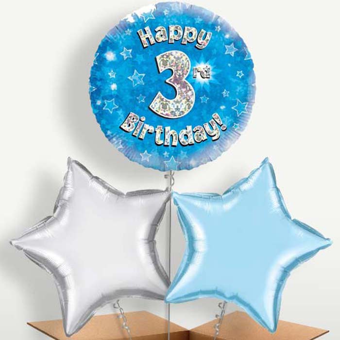 Happy 3rd Birthday Blue Stars Trio Balloon Bunch | Party Save Smile