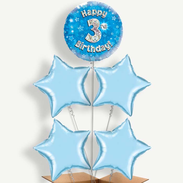 Happy 3rd Birthday Blue Stars Helium Cluster Balloons | Party Save Smile
