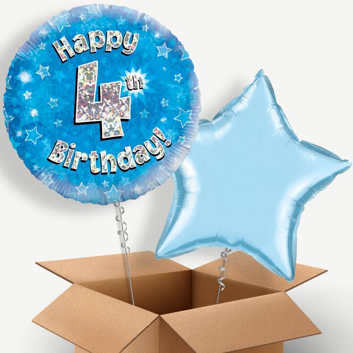 Happy 4th Birthday Blue Stars Helium Balloon Duo | Party Save Smile