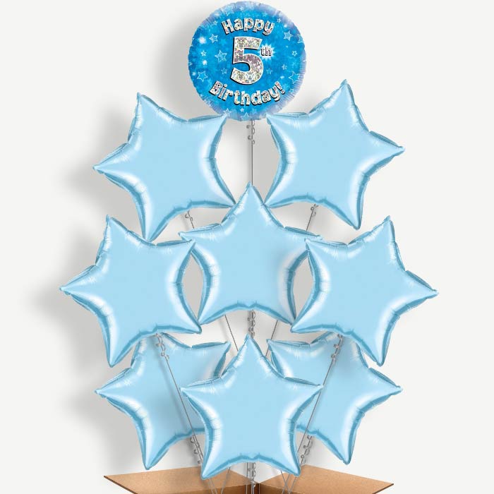 Happy 5th Birthday Blue Stars Helium Balloon Bundle | Party Save Smile
