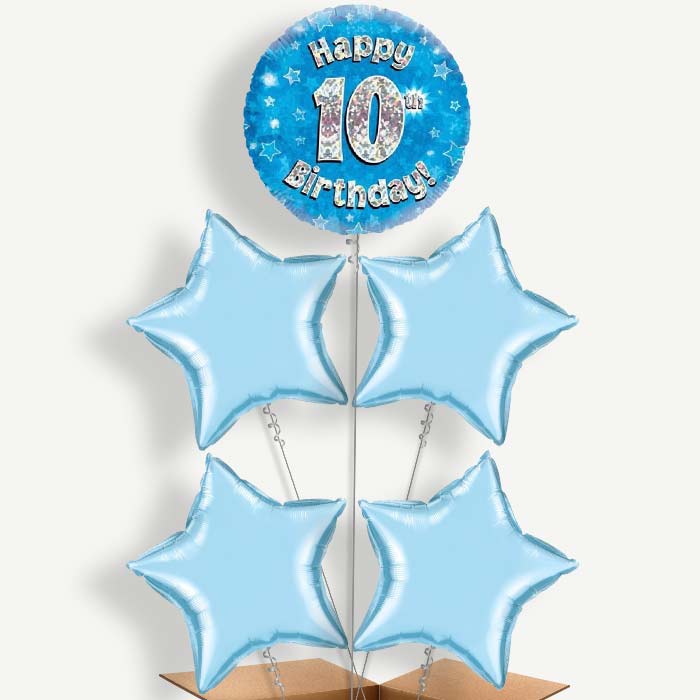 Happy 10th Birthday Blue Stars Helium Cluster Balloons | Party Save Smile