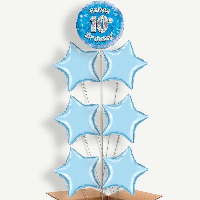 Happy 10th Birthday Blue Stars Helium Balloon Arrangement | Party Save Smile