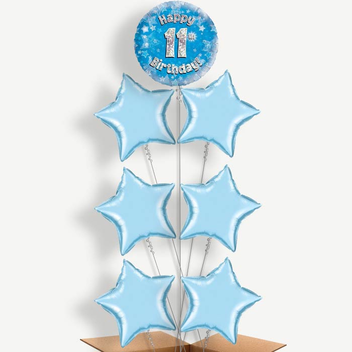 Happy 11th Birthday Blue Stars Helium Balloon Arrangement | Party Save Smile