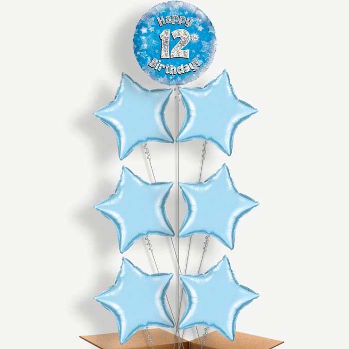 Blue 12th Birthday Balloon Arrangement Inflated with Helium | Party Save Smile