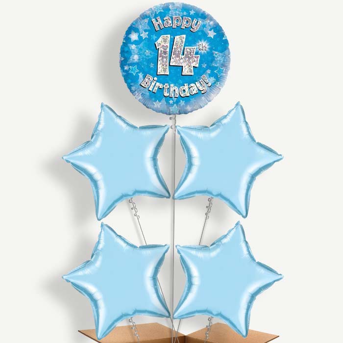 Blue 14th Birthday Balloon Cluster Inflated with Helium | Party Save Smile