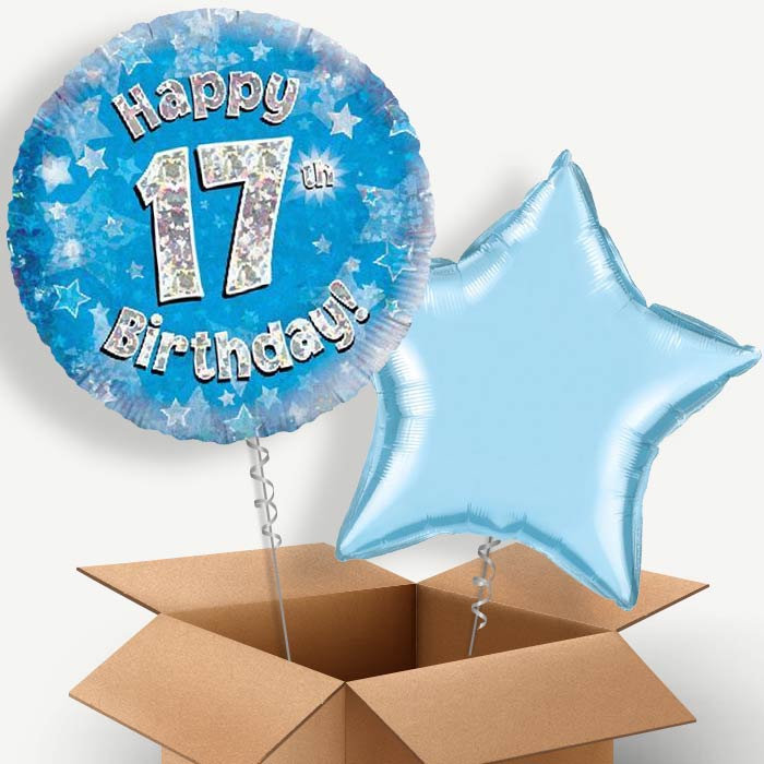 Happy 17th Birthday Blue Stars Helium Balloon Duo | Party Save Smile