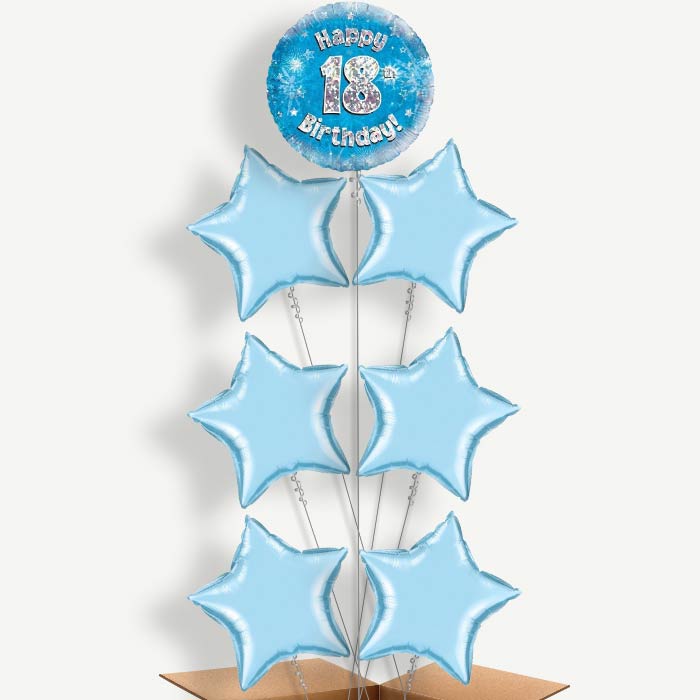 Happy 18th Birthday Blue Stars Helium Balloon Arrangement | Party Save Smile