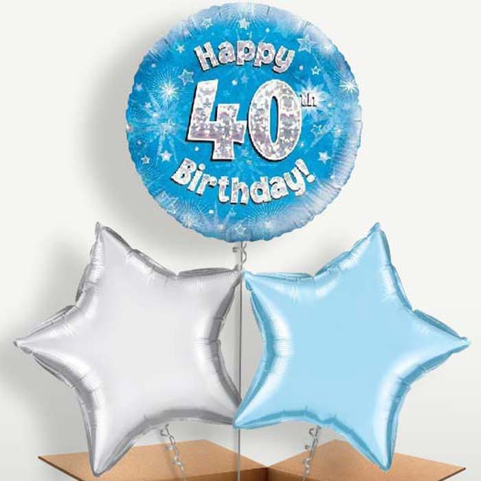 Happy 40th Birthday Blue Stars Trio Balloon Bunch | Party Save Smile