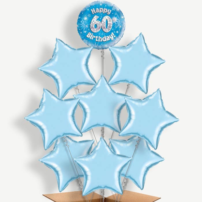 Happy 60th Birthday Blue Stars Helium Balloon Bundle | Party Save Smile