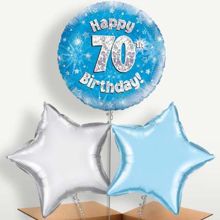 Happy 70th Birthday Blue Stars Balloons in a Bunch | Party Save Smile