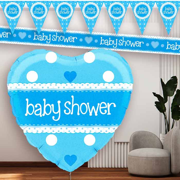 Blue Heart Baby Shower Balloon and Banners - Party Save Smile