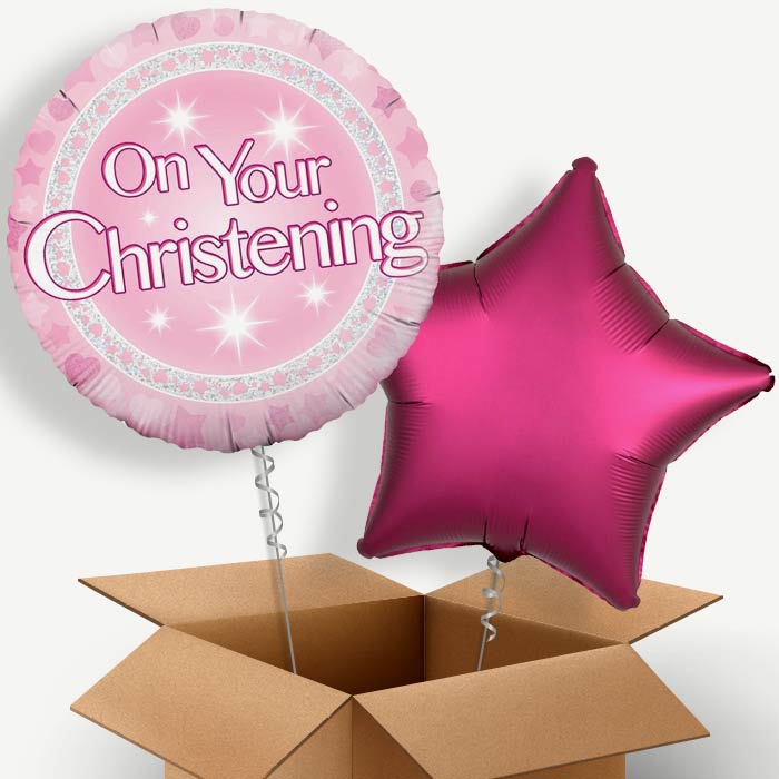 Christening (Pink On Your) Helium Balloon Pair | Party Save Smile