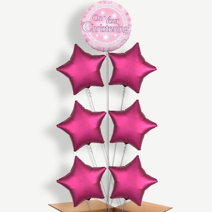 On Your Christening Pink Helium Balloon Arrangement | Party Save Smile