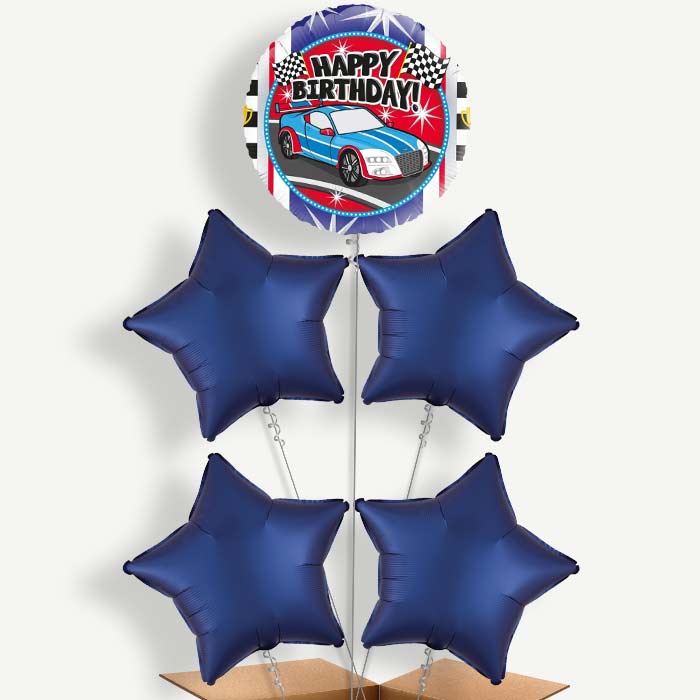 Race Car Happy Birthday Helium Cluster Balloons | Party Save Smile