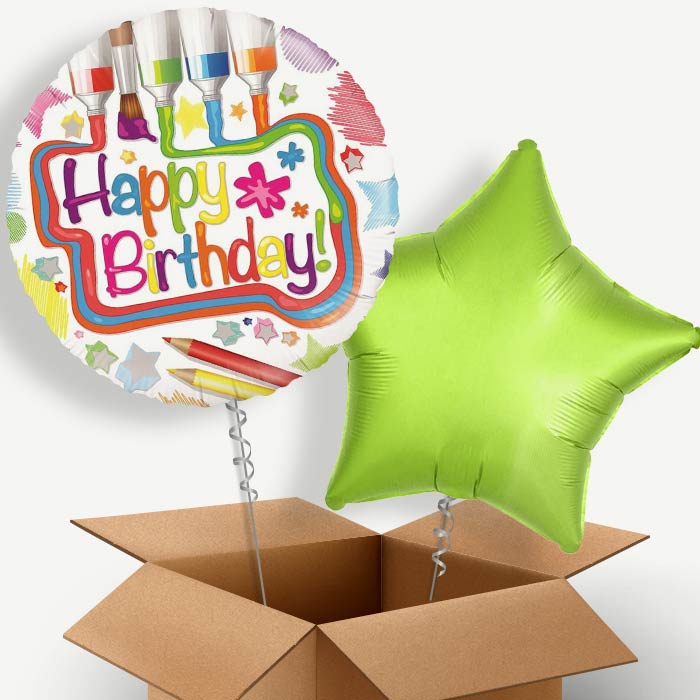 Happy Birthday Art Helium Balloon Pair | Party Save Smile