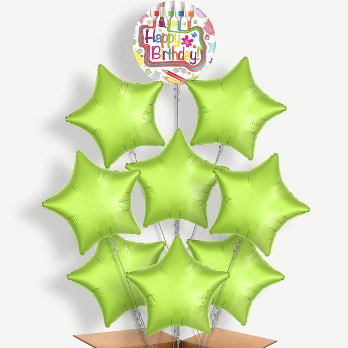 Happy Birthday Art Balloon Bundle Inflated with Helium | Party Save Smile