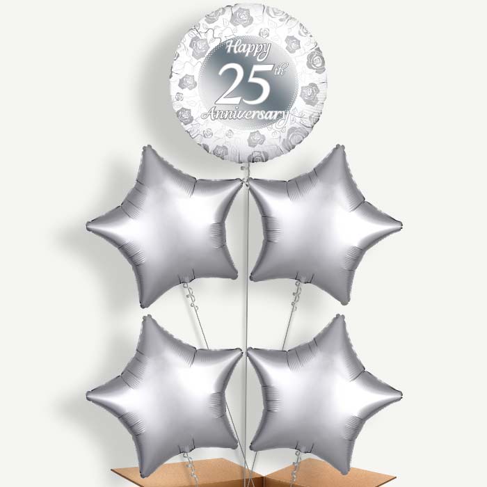 Silver 25th Wedding Anniversary Helium Balloon Cluster | Party Save Smile