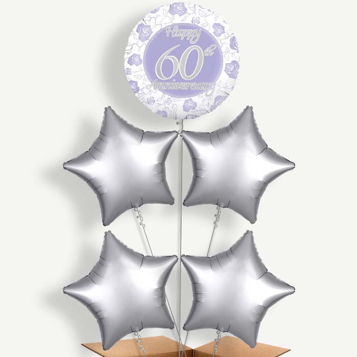60th Wedding Anniversary Helium Cluster Balloons | Party Save Smile