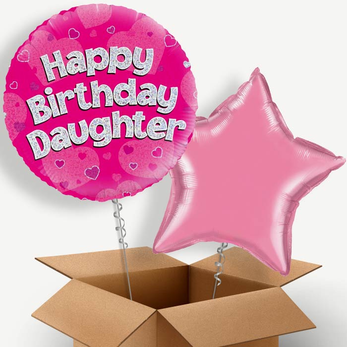 Happy Birthday Daughter Pink Hearts Helium Balloon Pair | Party Save Smile