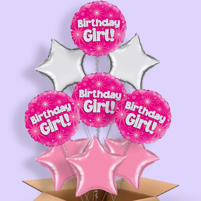 Birthday Girl Pink Hearts Helium Balloon in a Box - 9 Balloon | Party Save Smile