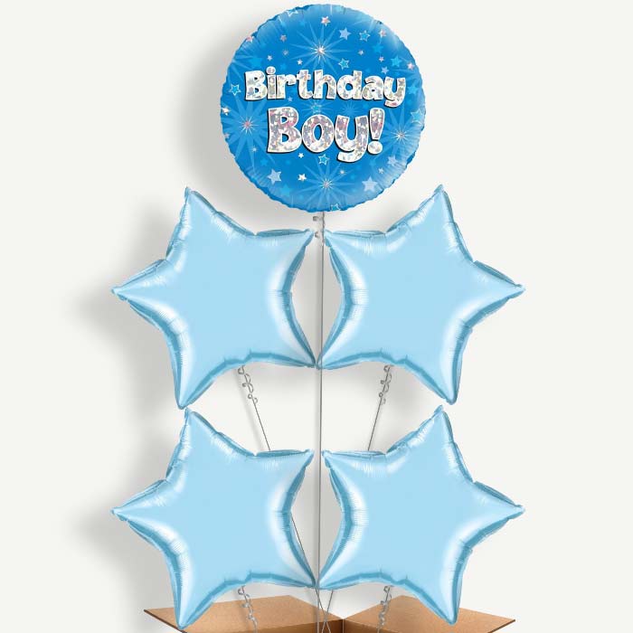 Birthday Boy Blue Stars Helium Cluster Balloons | Party Save Smile