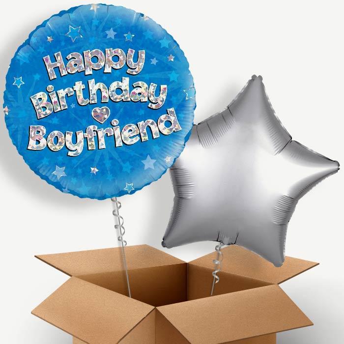Happy Birthday Boyfriend Blue Stars Helium Balloon Pair | Party Save Smile