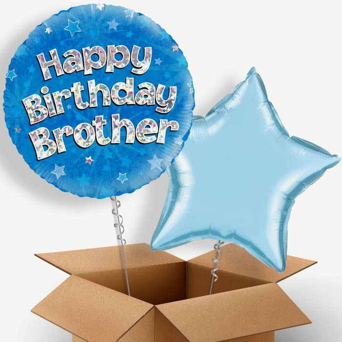 Happy Birthday Brother Blue Stars Helium Balloon Pair | Party Save Smile