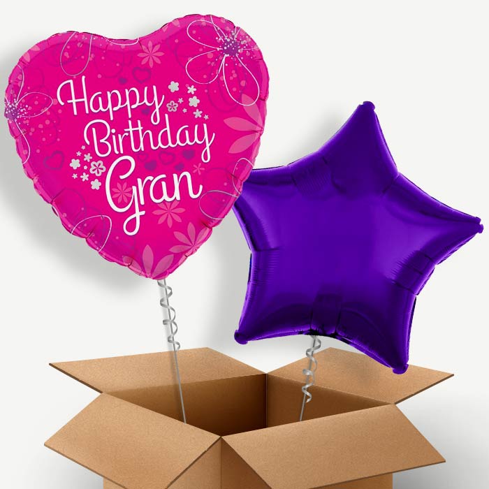 Happy Birthday Gran Pink Hearts Helium Balloon Pair | Party Save Smile
