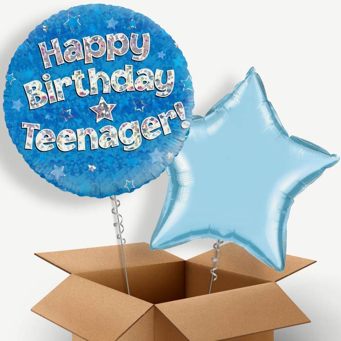 Happy Birthday Teenager Blue Stars Helium Balloon Pair | Party Save Smile